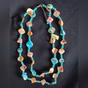 Indonesian Turquoise and Pink Shell Necklace NWT